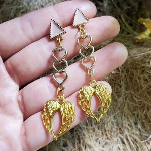 New Handmade Gold Angel Wing Heart Grometric Triangle Drop Earrings